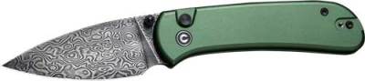 CIVIVI KNIFE QUBIT 2.98″ – GREEN/DAMASCUS BUTTON LOCK