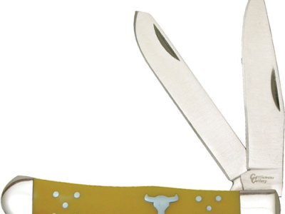 ABKT CATTLEMANS CUTLERY 3.25″ – YELLOW HANDLE TRAPPER 2-BLADE