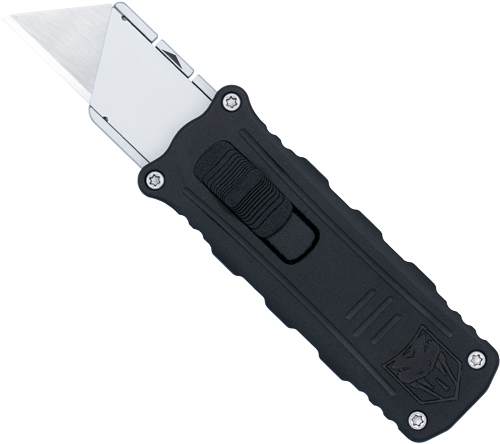 COBRATEC SIDE BUTTON OTF 1.75″ – BLACK/SILVER UTILITY KNIFE