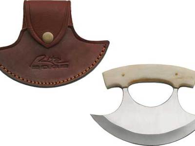 SZCO RITE EDGE 6″ BONE HANDLE – ULU W/LEATHER SHEATH