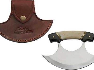 SZCO RITE EDGE 6″ HORN & BONE – HANDLE ULU W/LEATHER SHEATH