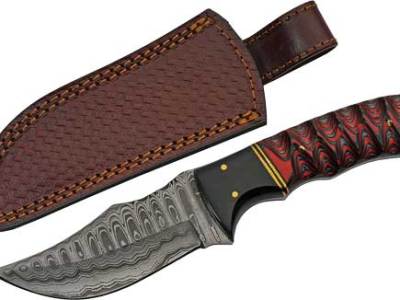 SZCO RITE EDGE 4″ BUFFALO HORN – /TWISTED WOOD DAMASCUS W/SHTH