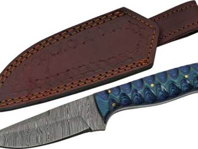 SZCO RITE EDGE 4″ BLUE TWISTED – WOOD HUNTER DAMASCUS W/SHTH
