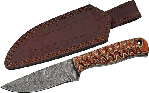 SZCO RITE EDGE 4″ RED TWISTED – WOOD HUNTER DAMASCUS W/SHEATH