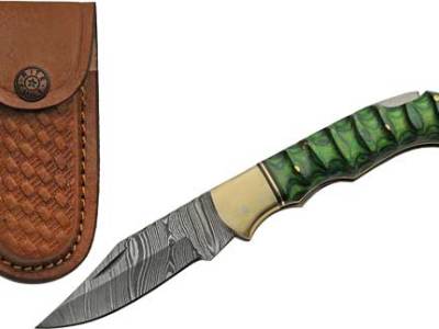 SZCO RITE EDGE 3″ GREEN – GROOVED WOOD DAMASCUS LOCKBACK