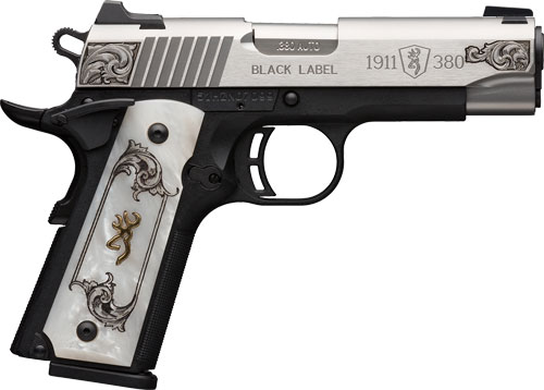 BROWNING 1911-380 SS/ENGRAVED – 380ACP FS 4.25″ WHITE PEARL