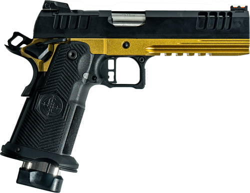GLFA 1911DS SYNERGY 9MM 5″ 20 – SHOT BLACK SLIDE GOLD FRAME