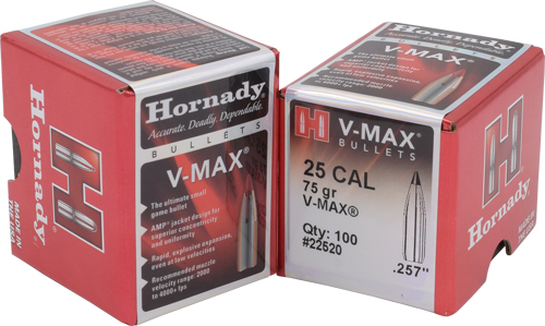 HORNADY BULLETS 25 CAL .257 – 75GR V-MAX 100CT 40BX/CS