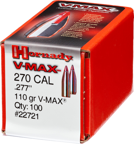 HORNADY BULLETS 270 CAL .277 – 110GR V-MAX W/CANNELURE 100CT