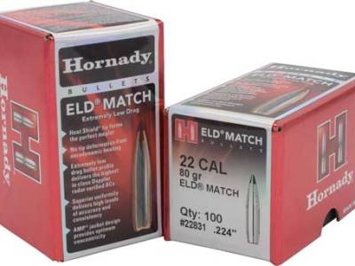 HORNADY BULLETS 22CAL .224 – 80GR ELD-M MATCH 100CT 25BX/CS