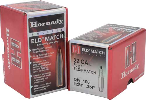 HORNADY BULLETS 22CAL .224 – 80GR ELD-M MATCH 100CT 25BX/CS