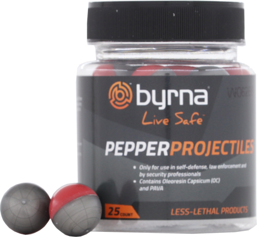 BYRNA PEPPER PROJECTILES – 25 COUNT TUB .68 CAL