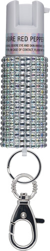 SABRE JEWELED PEPPER SPRAY W/ – SNAP CLIP/TWIST LOCK SILVER