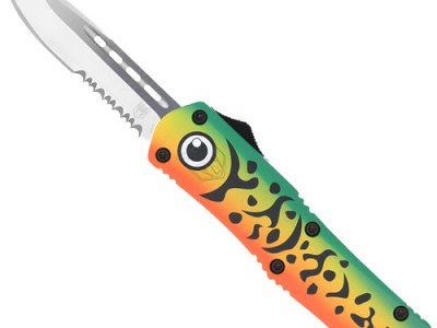 COBRATEC MEDIUM FS3 OTF GREEN – LURE 3″ DROP POINT SERRATED SS