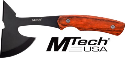 MC MTECH 9″ TOMAHAWK W/SHEATH – 3″ BLACK BLADE PAKKAWOOD HNDL
