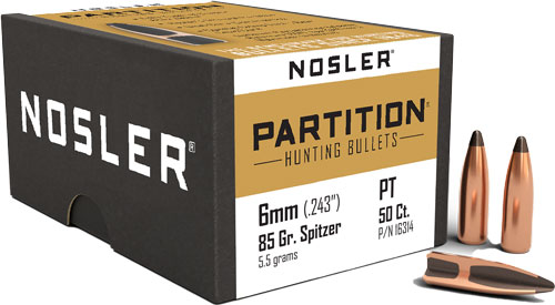 NOSLER BULLETS 6MM .243 – 85GR PARTITION 50CT