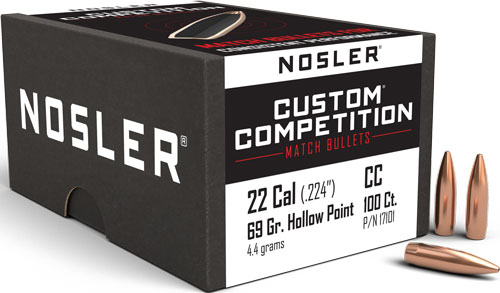 NOSLER BULLETS 22 CAL .224 – 69GR HP-BT CUSTOM COMP. 100CT