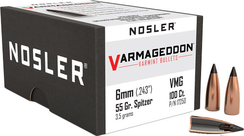 NOSLER BULLETS 6MM .243 – 55GR VARMAGEDDON TIPPED 100CT
