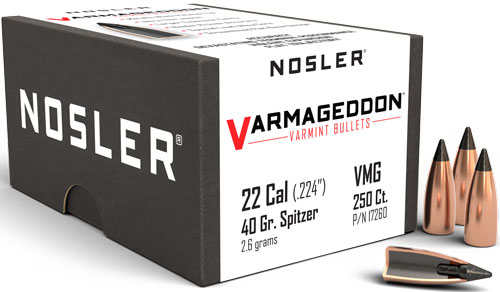 NOSLER BULLETS 22 CAL .224 – 40GR VARMAGEDDON TIPPED 250CT