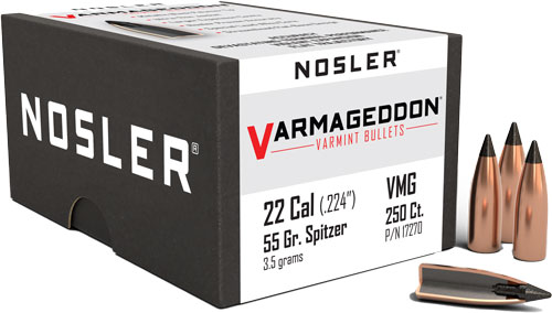 NOSLER BULLETS 22 CAL .224 – 55GR VARMAGEDDON TIPPED 250CT
