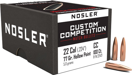 NOSLER BULLETS 22 CAL .224 – 77GR HP-BT CUSTOM COMP. 100CT