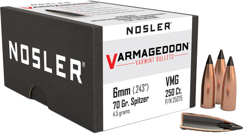 NOSLER BULLETS 6MM .243 – 70GR VARMAGEDDON TIPPED 250CT
