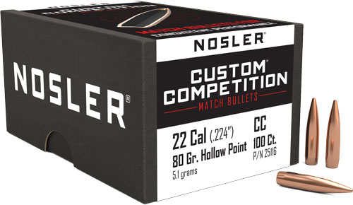 NOSLER BULLETS 22 CAL .224 – 80GR HP-BT CUSTOM COMP. 100CT