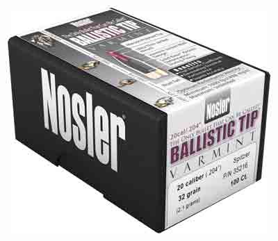 NOSLER BULLETS 20 CAL .204 – 32GR BALLISTIC TIP 100CT