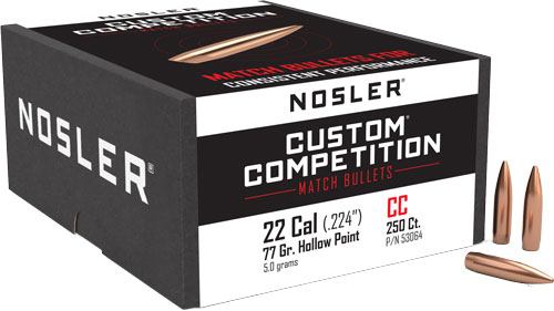NOSLER BULLETS 22 CAL .224 – 77GR HP-BT CUSTOM COMP. 250CT