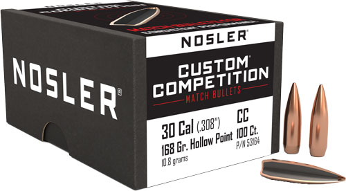 NOSLER BULLETS 30 CAL .308 – 168GR HP-BT CUSTOM COMP. 100C