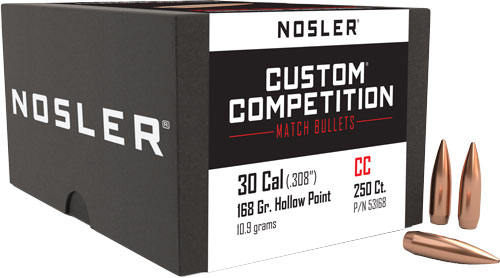 NOSLER BULLETS 30 CAL .308 – 168GR HP-BT CUSTOM COMP. 250CT