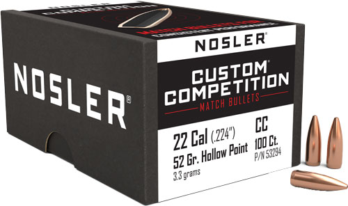NOSLER BULLETS 22 CAL .224 – 52GR HP-BT CUSTOM COMP. 100CT