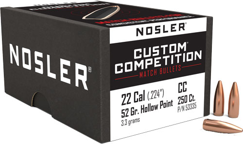 NOSLER BULLETS 22 CAL .224 – 52GR HP-BT CUSTOM COMP. 250CT