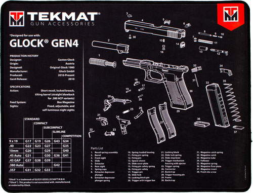 TEKMAT ARMORERS BENCH MAT – ULTRA 15″X20″ FOR GLOCK G4 BLK