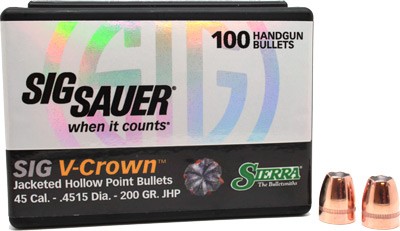 SIERRA BULLETS .45 CAL .4515 – 200GR JHP SIG V-CROWN 100CT
