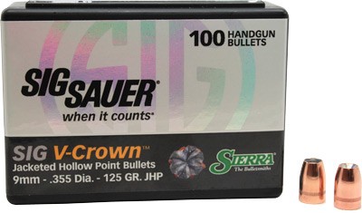 SIERRA BULLETS 9MM .355 – 125GR JHP SIG V-CROWN 100CT