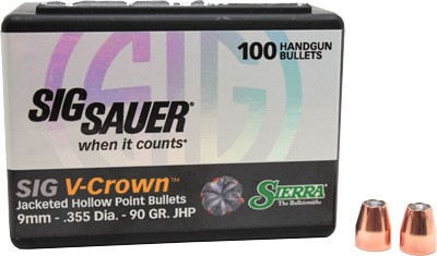 SIERRA BULLETS 9MM .355 – 90GR JHP SIG V-CROWN 100CT
