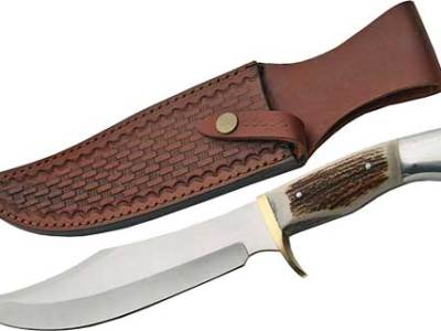 SZCO STEEL STAG 8″ IRON COUGAR – DEER ANTLER HANDLE SS BLADE