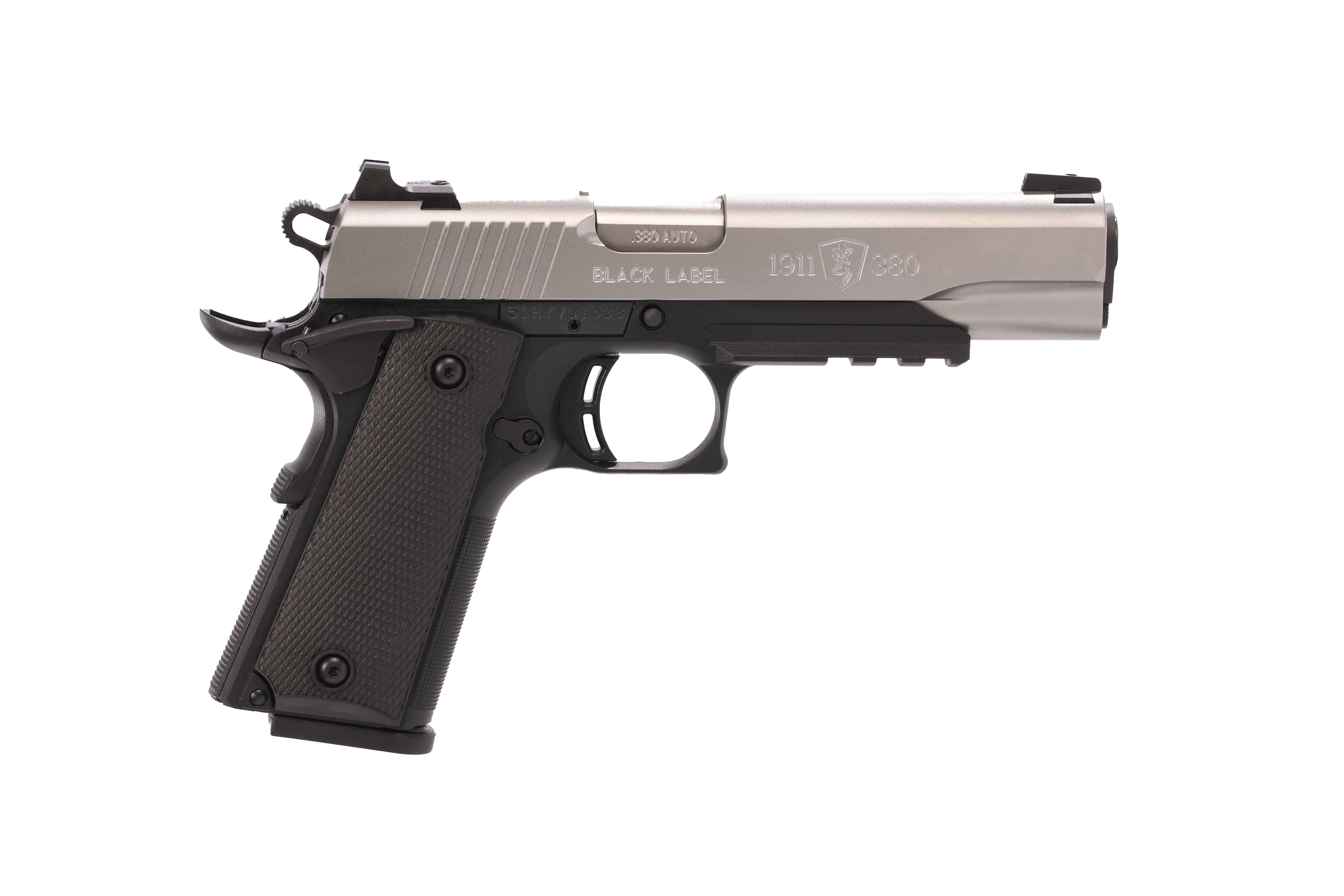 BROWNING 1911-380 380ACP SS 4.25″ RAIL#