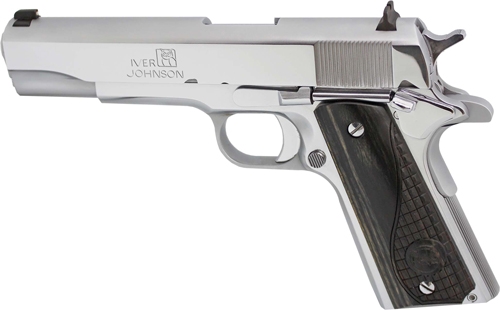 IVER JOHNSON 1911A1 38 SUPER – 5″ FS 9RD CHROME BLACK WOOD