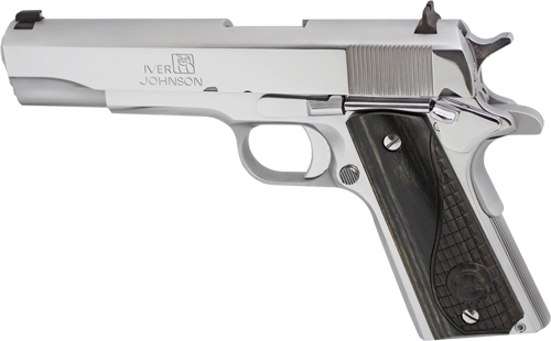 IVER JOHNSON 1911A1 45ACP 5″ – FS 8RD CHROME BLACK WOOD GRIP