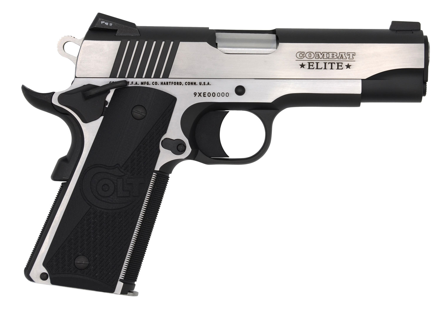 Colt Mfg O4080CE Combat Elite Commander 45 ACP 8+1 4.25″ Stainless Steel Barrel, Two-Tone Serrated Stainless Steel Slide & Frame w/Beavertail, Black Scalloped G10 Grip, Ambidextrous
