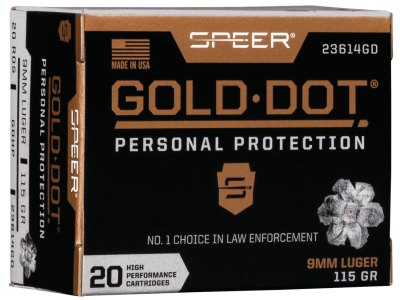 Speer 23614GD Gold Dot Personal Protection 9mmLuger 115gr Hollow Point 20 Per Box/10 Case