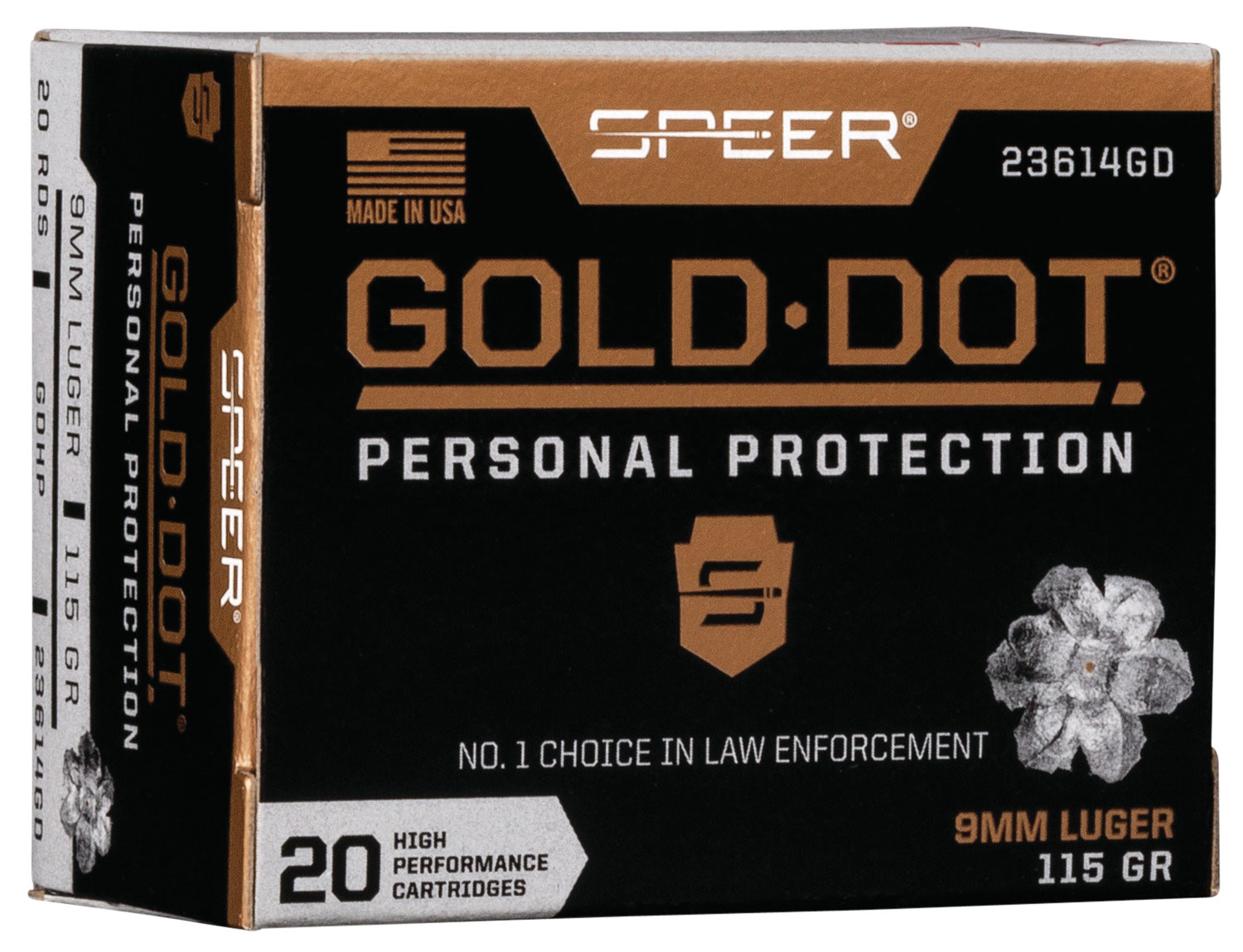 Speer 23614GD Gold Dot Personal Protection 9mmLuger 115gr Hollow Point 20 Per Box/10 Case