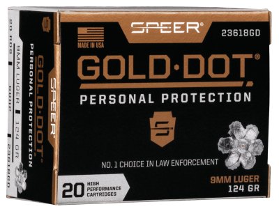 Speer 23618GD Gold Dot Personal Protection 9mmLuger 124gr Hollow Point 20 Per Box/10 Case