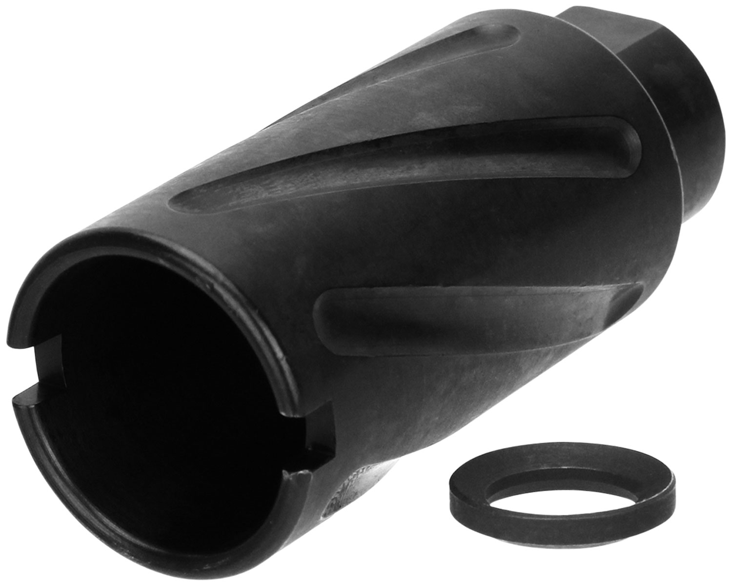 TacFire MZ1007N Spiral Fluted Muzzle Brake Black Oxide Steel with 1/2″-28 tpi Threads, 2.60″ OAL & 1.12″ Diameter for 5.56x45mm NATO AR-15