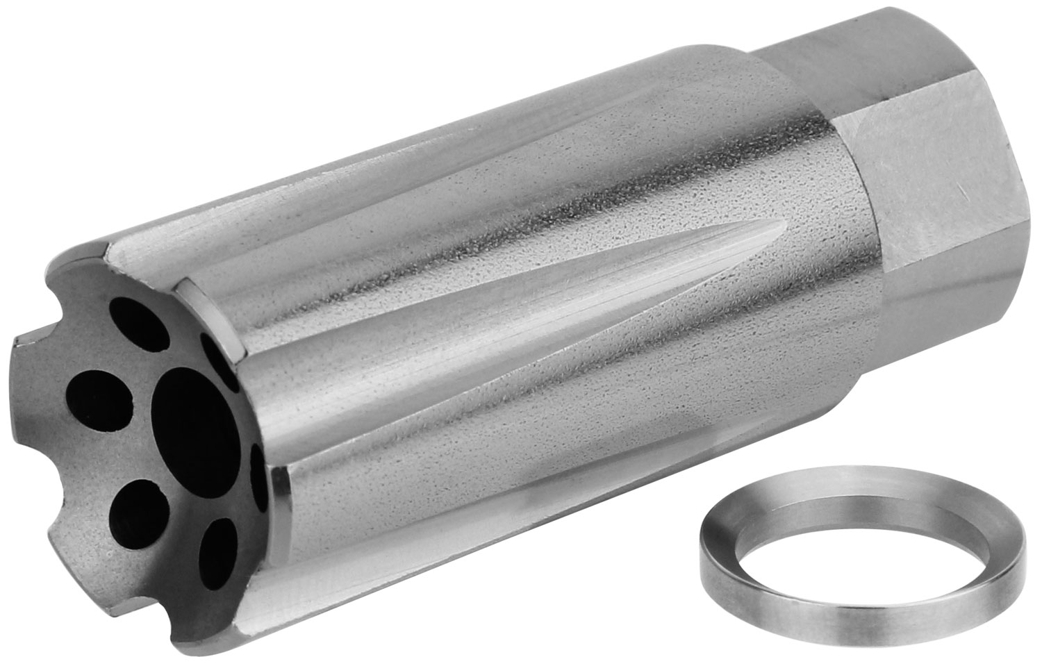 TacFire MZ10209MMSS Linear Compensator Stainless Steel with 1/2″-36 tpi Threads, 2.05″ OAL & 0.87″ Diameter for 9mm Luger AR-Platform
