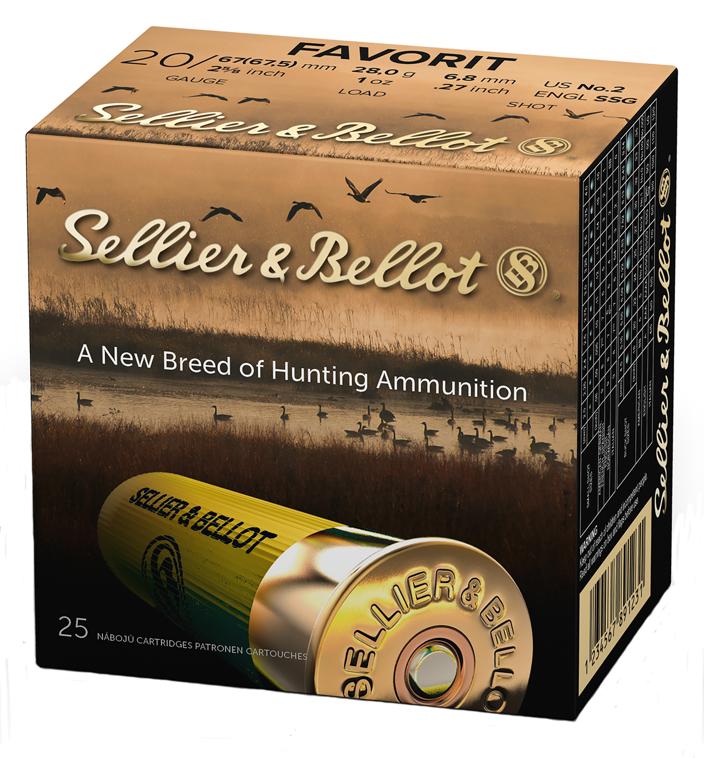 Sellier & Bellot SB20BSA Hunting  20Gauge 2.63″ 12Pellets 1oz 2Shot 25 Box/10 Case