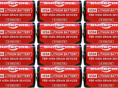 SureFire SF12ABBCS 123A Batteries  Red/Black 3.0 Volts 1,550 mAh (12) Single Package Clamshell