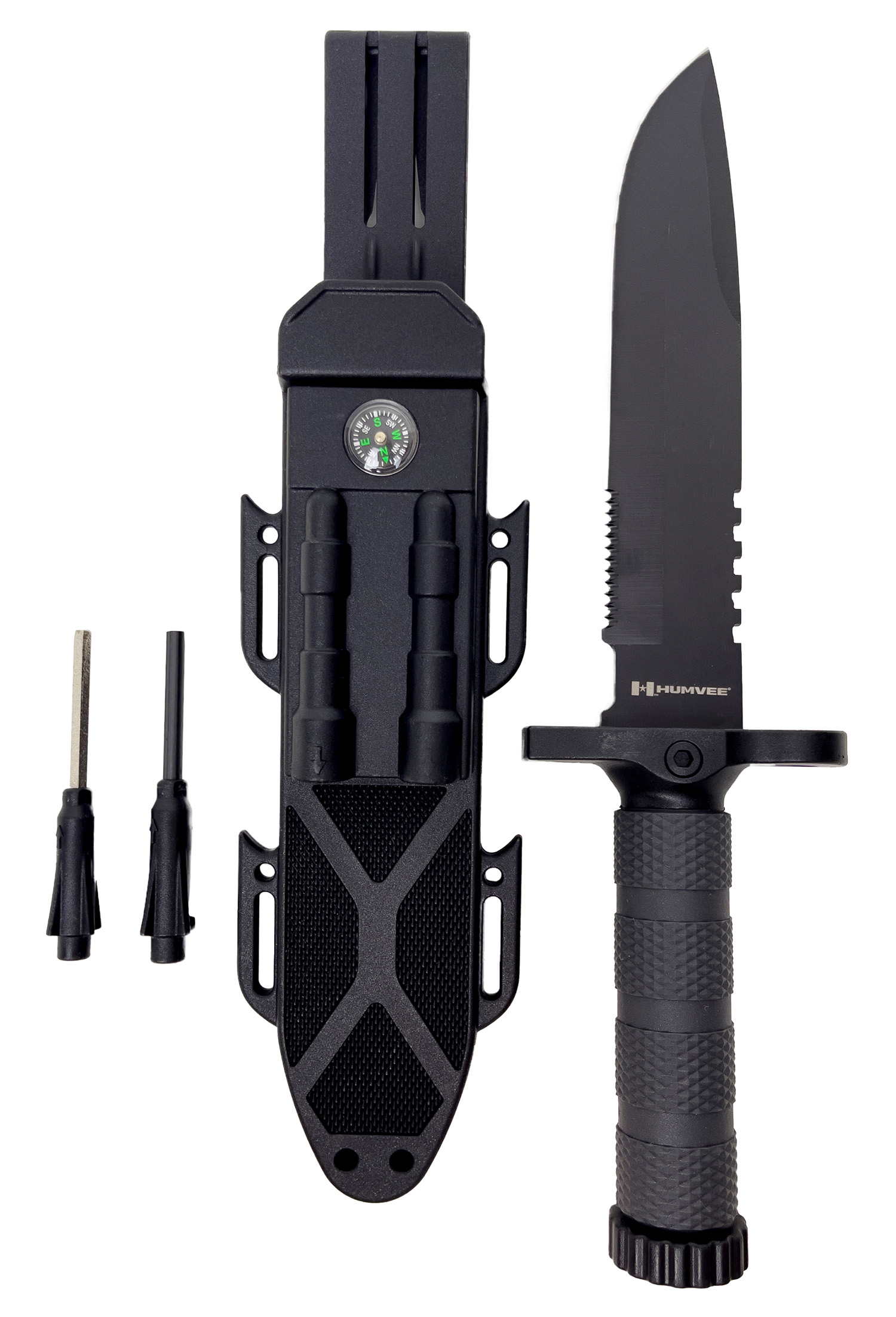 Humvee Adventure Gear HMVKFXB02 Next-Gen Survival Knife  7.50″ Fixed Sawback Plain Black Stainless Steel Blade Black Textured Rubber Handle Includes Sheath